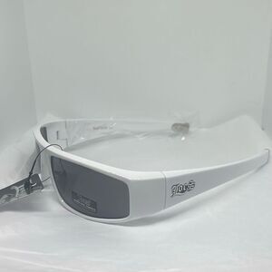 Locs White Gangster Sunglasses – Wraparound Style – Dark Lens – UV400 Protection